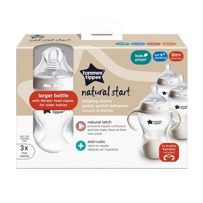 Tommee Tippee Natural Start Baby Bottle,11oz,Thicker Feed,Breast-Like Nipple for Babies 6 Months+,Clear,(Pack of 18)