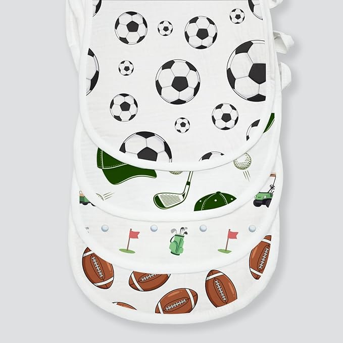 5pcs Sports Ball Burp Cloths for Baby Boys Girls 100% Cotton Football Baseball Soccer Golf Cart Themed Burp Rags, Muslin Burping Cloths Absorbent Spit-Up Cloths for Infant Newborns