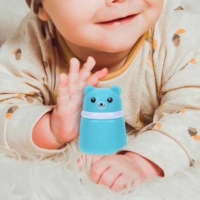 OSALADI Cartoon Bear Baby Powder Puff Box Infant Talcum Powder Container with Puff Portable Loose Dispenser for Baby Skin Care 3.93X2.75X2.75In