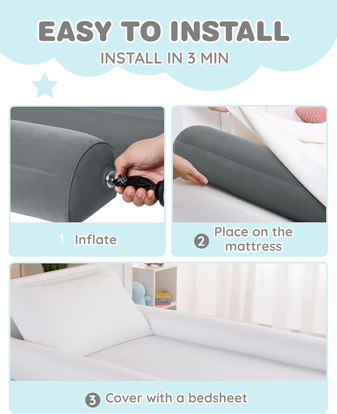 Lilian&Gema 2-Pack Inflatable Bed Rails for Toddlers, Non-Slip Soft FlockingTravel Bed Bumper for Kids for King, Queen, Twin, Full, Toddler-Size Bed, Portable Bed Rails for Hotel, Travel, Home