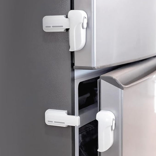 2 Pack Dual Mode Fridge Locks, Upgraded Child Proof Refrigerator Lock with Sticky Adhensive Pads, Durable ABS Freezer Door Latch to Keep Door Closed, No Tools Need or Drill (White)