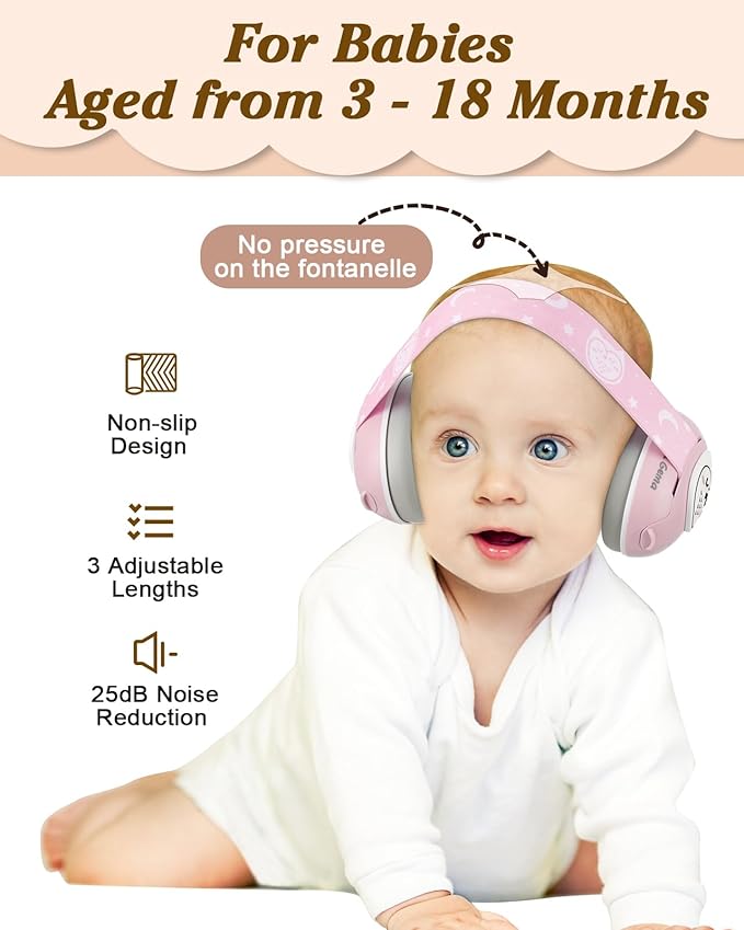 Lilian&Gema 2-in-1 Baby Ear Muffs Noise Protection up to 48 Months - Cute Owl Ear Protection for Infant & Toddler - Baby Airplane/Travel Essentials - Adjustable Noise Reduction Earmuffs, Pink