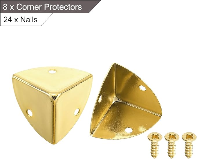 uxcell 8 Pcs Decorative Box Corner Cover, 28mm Metal Edge Guard, Furniture Corner Edges Protector with Screws, Light Gold