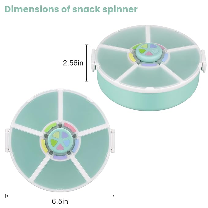 Pawtong Snack Rotator Container Reusable Snack Box with 5 Compartment Dispenser and Lid, Color Matching Opening Lid, BPA and PVC Free, for Home, School, Travel (2 Pack- Green)