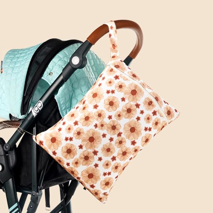MOMIGO 3 pcs/set Wet Dry Bags for Baby Cloth Diapers - Reusable Washable for Stroller, Diapers, Travel Bags, Gym Bag 11 * 14 inch (Sun&Moon)