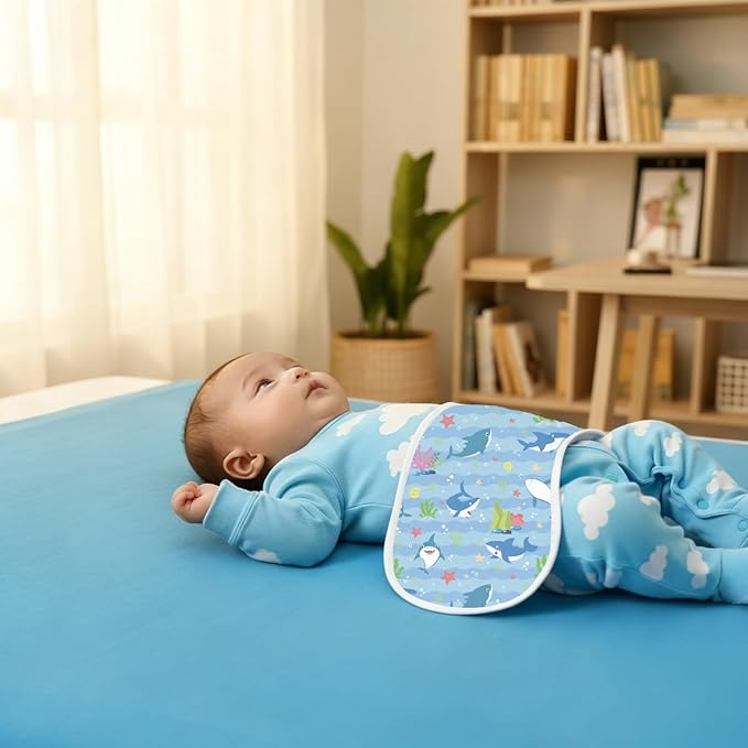 4pcs Baby Burp Cloths for Boys Girls Parent,100% Cotton Ocean Shark Collection Muslin Burping Cloths for Spitting Up,Newborn Infant (Blue Ocean Whale, 4PC)