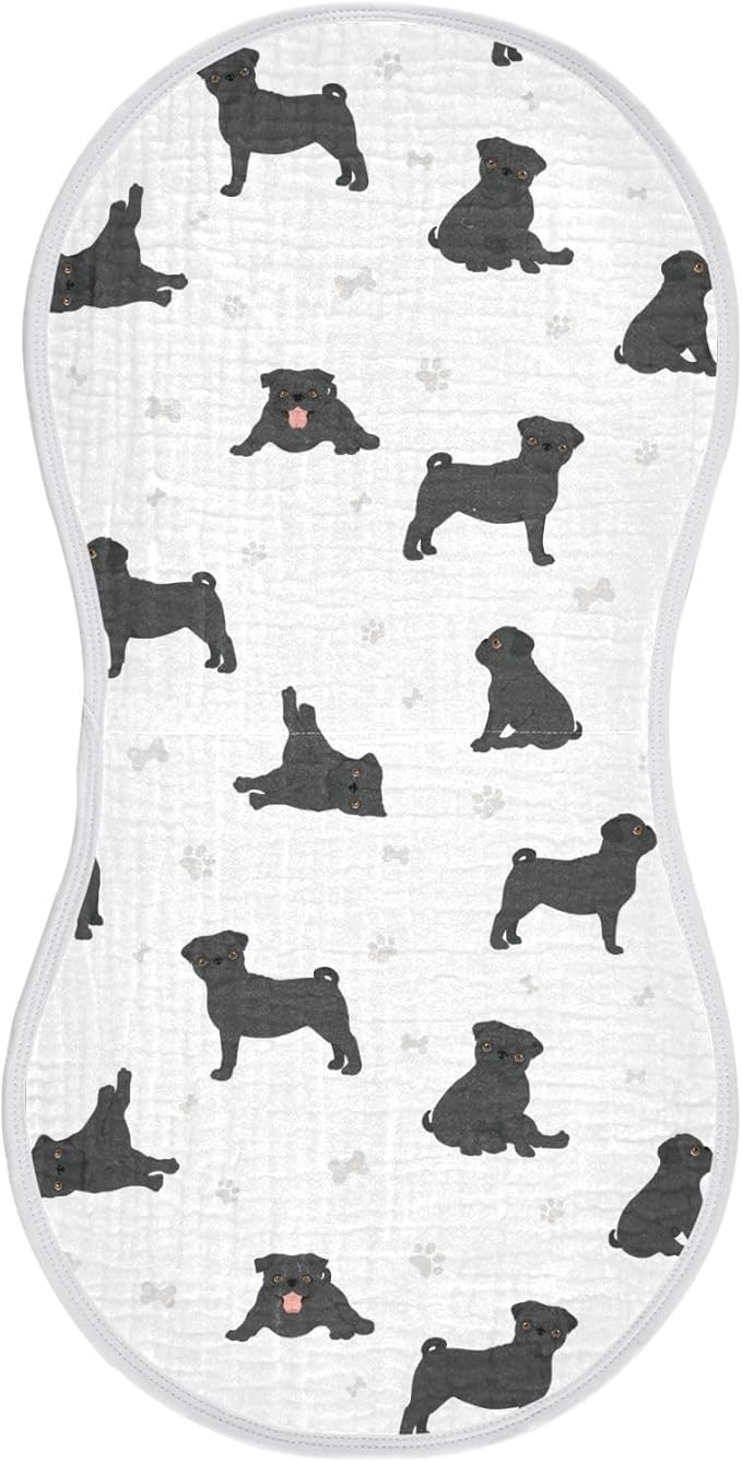 vvfelixl Muslin Burp Cloths Black Pug White Baby Washcloths for Baby Girl Boys 2 Pack