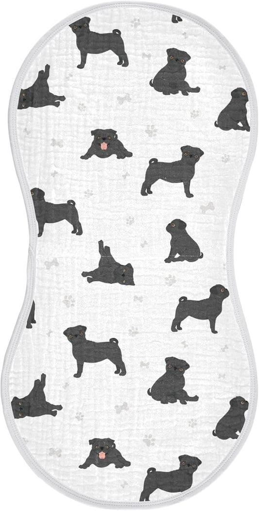 vvfelixl Burp Cloths Black Pug White for Baby Boy Girls Baby Washcloths Burp Rags 1 Pack