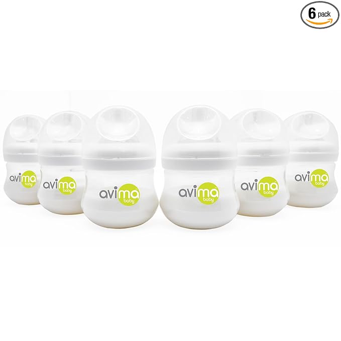 Avima Baby 4 oz Anti Colic Baby Bottles for Breastfed Babies - Slow Flow Nipples, Wide Neck Bottle, BPA Free - Newborn 0-3 Months, Stage 1 (Set of 6)