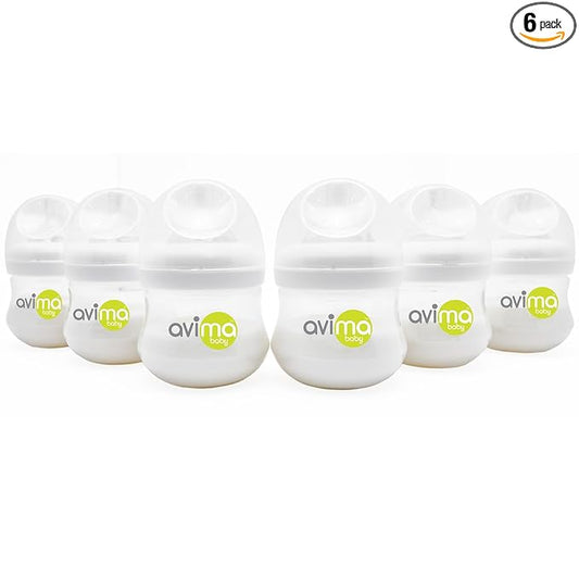 Avima Baby 4 oz Anti Colic Baby Bottles for Breastfed Babies - Slow Flow Nipples, Wide Neck Bottle, BPA Free - Newborn 0-3 Months, Stage 1 (Set of 6)