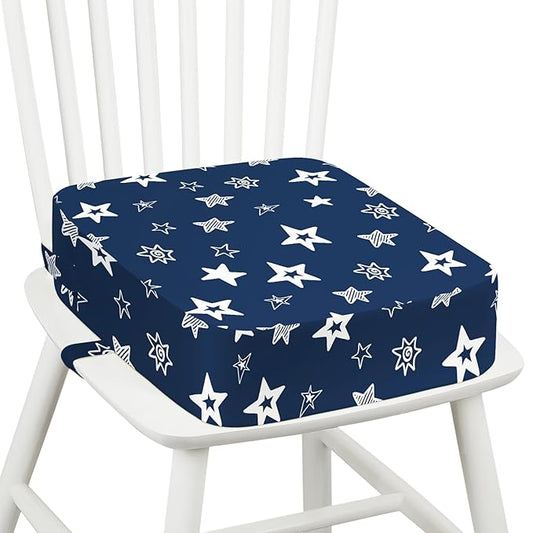 Toddler Booster Seat for Dining Table Kitchen Chair, Kids Booster Seat with Non-Slip Bottom and Adjustable Straps, 4" Detachable Washable Portable Travel Increasing Cushion (Stars)