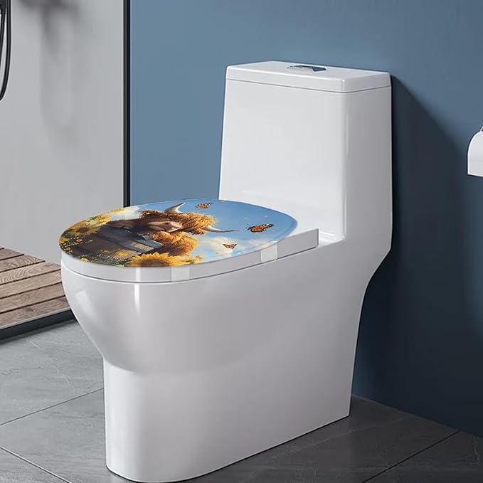 Highland Cow Toilet Seat Covers for Bathroom Toilet Dust Covers Flannel Fabric Soft and Breathable Toilet Lid Cover Elongated Toilet Seat Covers Decoration