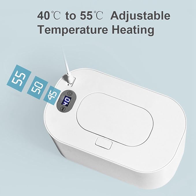 Cocoarm Baby Wipe Warmer Baby Wipe Heater Even Heating Wet Wipes Warmer and Dispenser USB Powered Wipe Warmer for Babies, Holding 80pcs Wipes (Adjustable Temperature)
