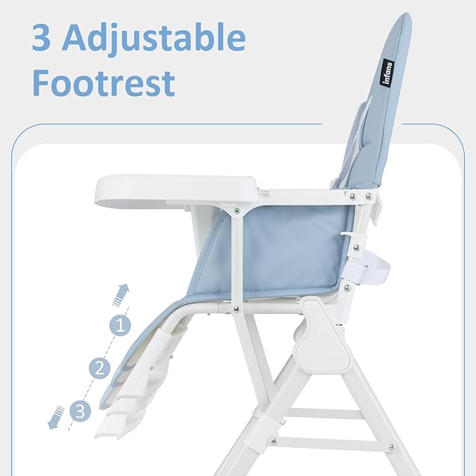 INFANS Baby High Chair, Quick Folding Portable Highchair for Babies and Toddlers with Adjustable Footrest Removable Dishwasher Tray PU Seat, Compact Highchairs for Baby Age 6-36 Months