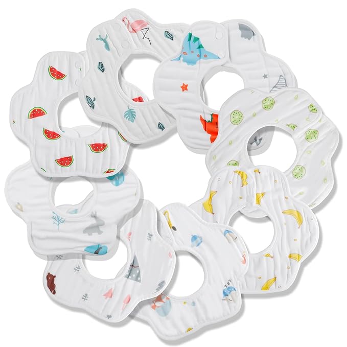 8-Pack 360° Rotate Organic Cotton Baby Bibs, Newborn Muslin Bibs For Teething And Drooling,Unisex Baby Bibs For Toddler, Adjustable With Snaps, Super Soft & Absorbent Baby Bibs For Boys And Girls.