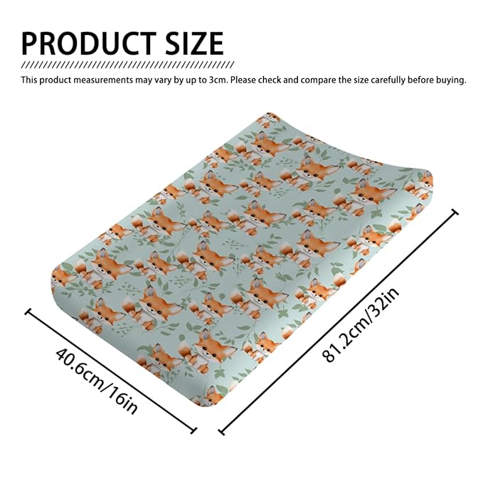 Cute Animals Changing Pad Covers Baby Fox Animal Retro Green Leaves Diaper Change Table Sheets for Girl Boy Soft Stretch Fitted Changing Table Pad Mat Cover 32''x16''