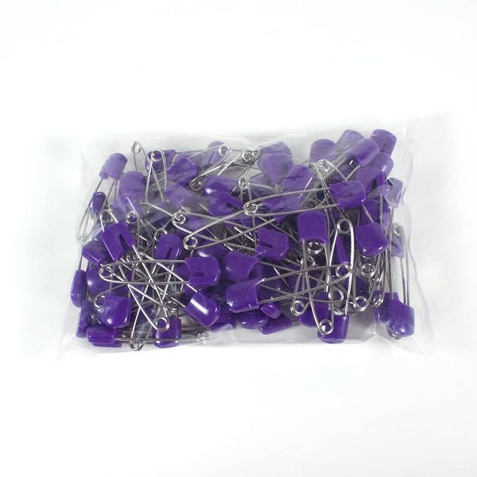 OsoCozy Cloth Diaper Nappy Pins 100 Packs - 100 Stainless Steel Safety Pins with Locking Plastic Heads. Durable, Safe and Cute 2.2 Inches Long (Purple)