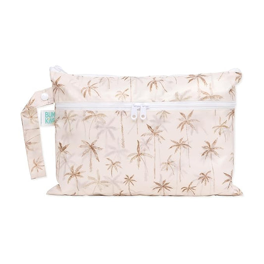 Bumkins Waterproof Wet Dry Clutch Bag for Baby, Travel, Swim Suit, Cloth Diapers, Pump Parts, Pool, Gym Clothes, Toiletry, Strap to Stroller, Daycare, Zip Reusable Bag, Packing Pouch, Palm Trees
