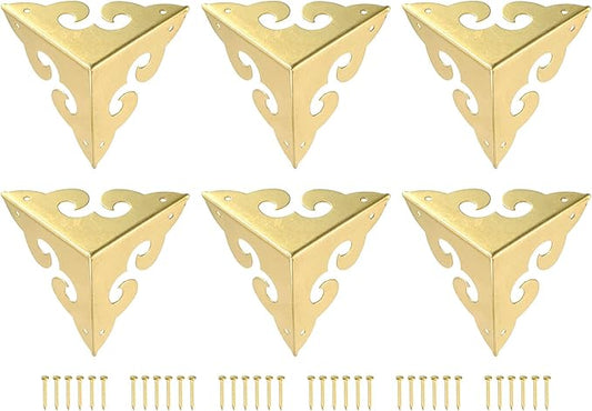 uxcell 6 Pcs Brass Edge Guard, 45mm Decorative Box Corner Cover, Corner Protector, Vintage Stair Dust Corners with Screws, Gold