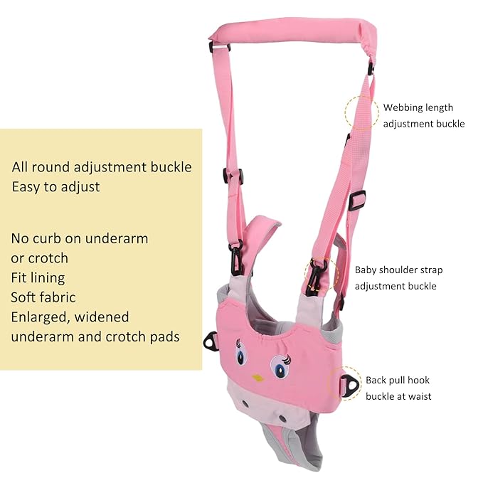 Baby Walking Harness, Infant Walking Helper, Handheld Toddler Walk Assistant Belt Walk Support Assist Trainer Tool for Infant 8 to 24 Month Old, Support Lifting Type and Pull Back Type(Pink)