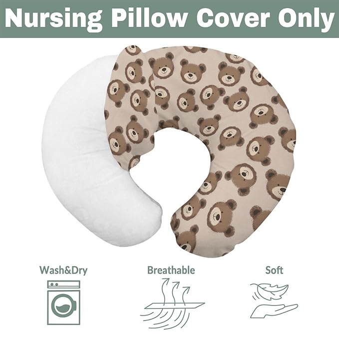 Neutral Boho Bears Baby Nursing Pillow Covers for Boy Girl Cute Brown Bear Nursing Pillow Slipcovers for Breastfeeding Pillows Watercolor Bears Soft Stretchy Slipcover for Newborn Infant