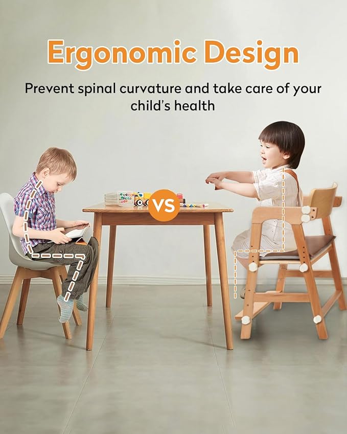 Wooden High Chair for Toddlers, Kids Restaurant High Chair Wood for Dining and Studying, Wooden High Chairs with Adjustable Seat, Backrest and Footrest, 300 Lb Capacity