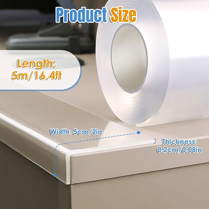 Baby Proofing Edge Protector-16.4ft Clear Soft Baby Corner Guards -Corner Protectors Child Safety Trim Bumpers for Door Frame Baseboard -Thickness 2mm