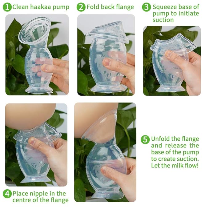 haakaa Silicone Manual Breast Pump with Suction Base and Flower Stopper 100% Food Grade Silicone BPA PVC and Phthalate Free (5oz/150ml) (Orange)