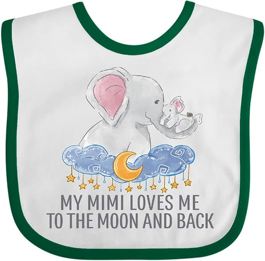 inktastic My Mimi Loves Me To the Moon and Back Elephants in Clouds Baby Bib