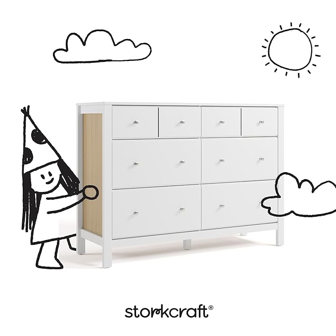Storkcraft Horizon 6 Drawer Dresser (White with Driftwood) – GREENGUARD Gold Certified Dresser for Nursery & Kids’ Room, Modern Storage with Interlocking Drawer System