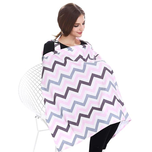 SONARIN Stripes Premium Breastfeeding Nursing Covers,4 in 1 Multifunction,with Storage Bag & Towel Corners,Nursing Scarf,Breathable & Lightweight(Pink & Brown)