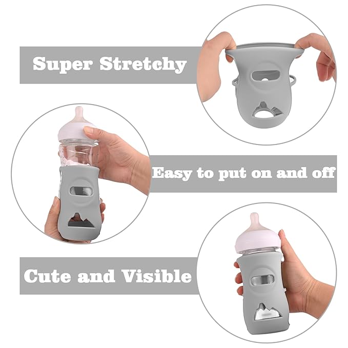 3 Pack Silicone Sleeves for Avent Natural Glass Baby Bottles, Anti Breakage Baby Bottle Holder, Compatible Philips Avent Glass Natural Baby Bottle 8 oz (Grey+Dark Blue+Apricot)
