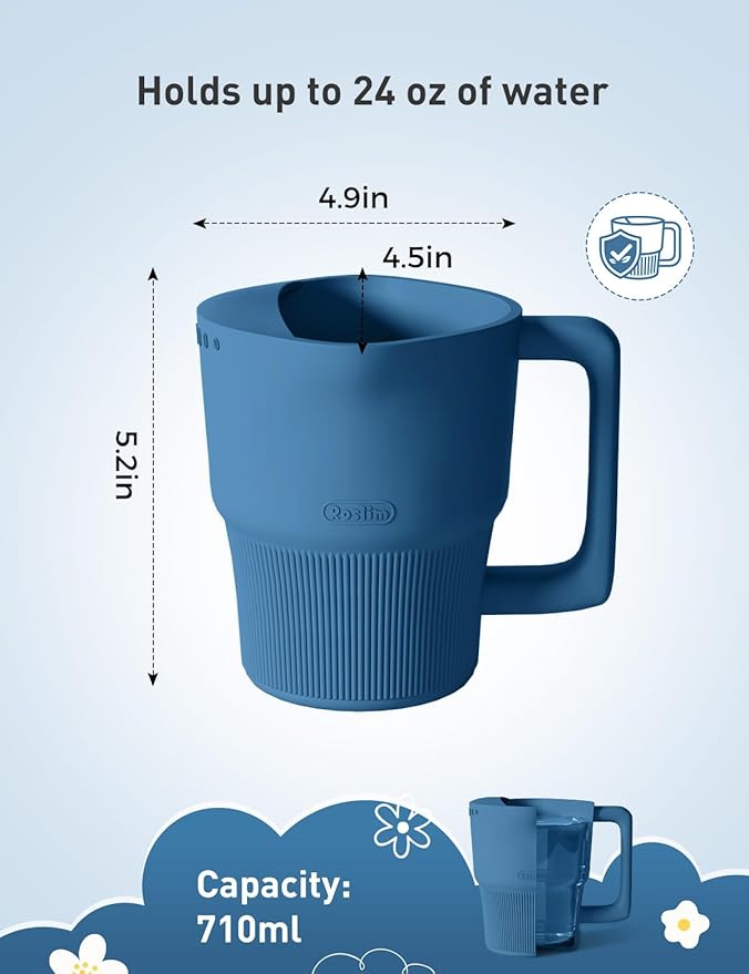 Roslim Silicone Baby Bath Rinse Cup - Shampoo & Body Washing Rinser for Kids & Toddlers, Lightweight Bath Cups for Rinsing Hair, Easy-Grip Handle, Ultra Soft Material (Ocean Blue)