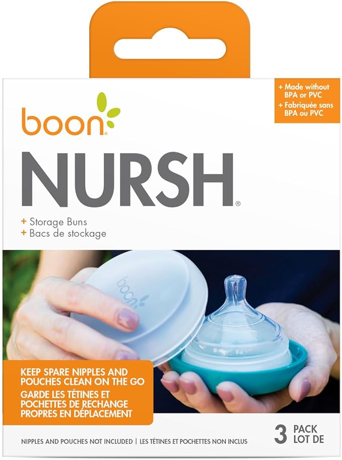 Boon Baby Bottle Storage Buns - Travel Holders for Nursh Bottles - Blue and White, 3 Count (Pack of 12)
