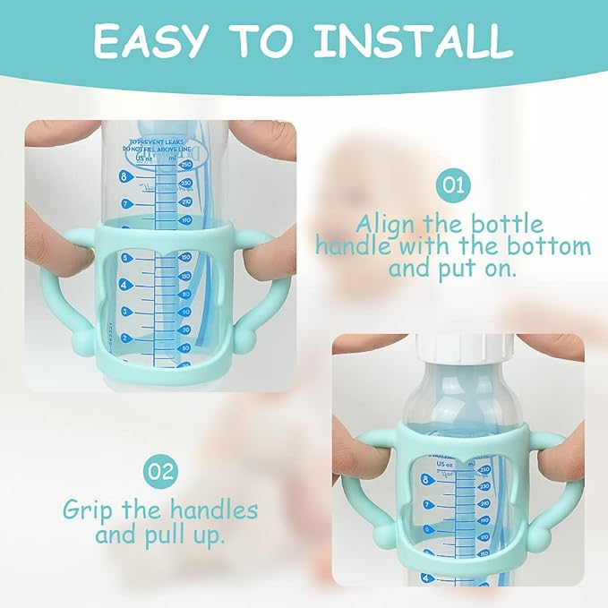Aolso Silicone Baby Bottle Handles, 3PCS Bottle Handles for Dr Brown Narrow Bottles, Easy Grip Handles to Hold Baby Bottle, Easy Carry Handle Lightweight Bottle Handle (Red/Green/Blue)