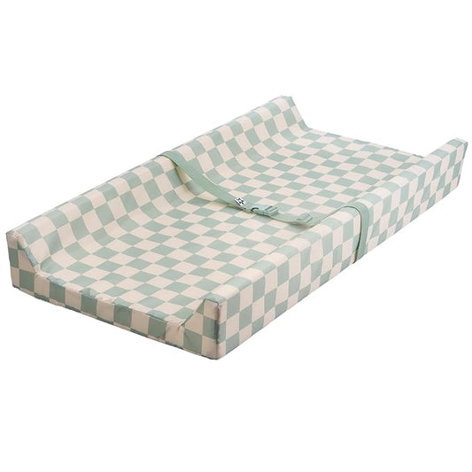 Tiny Twinkle Diaper Changing Pad for Dresser & Nursery Table – Waterproof, Wipeable & Mess-Proof Baby Changing Pad with Safety Strap, Non-Slip Base & Removable Washable Cover(Sage Checkers)