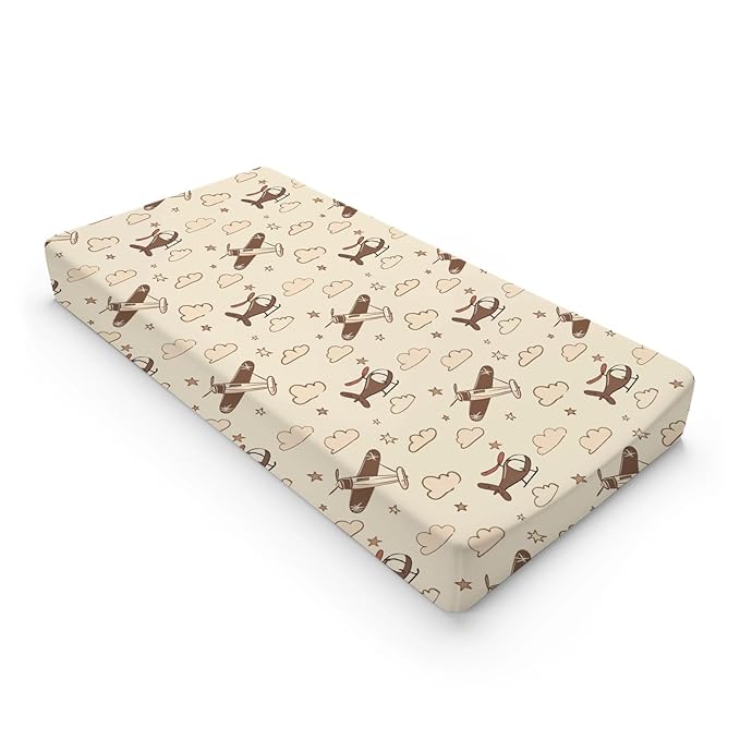 Cartoon Helicopter Aircraft Clouds Stars Pattern Baby Changing Pad Cover, Unisex Plane Nursery Diaper Changing Table Pad Mat Sheet for Boys Girls-16x32
