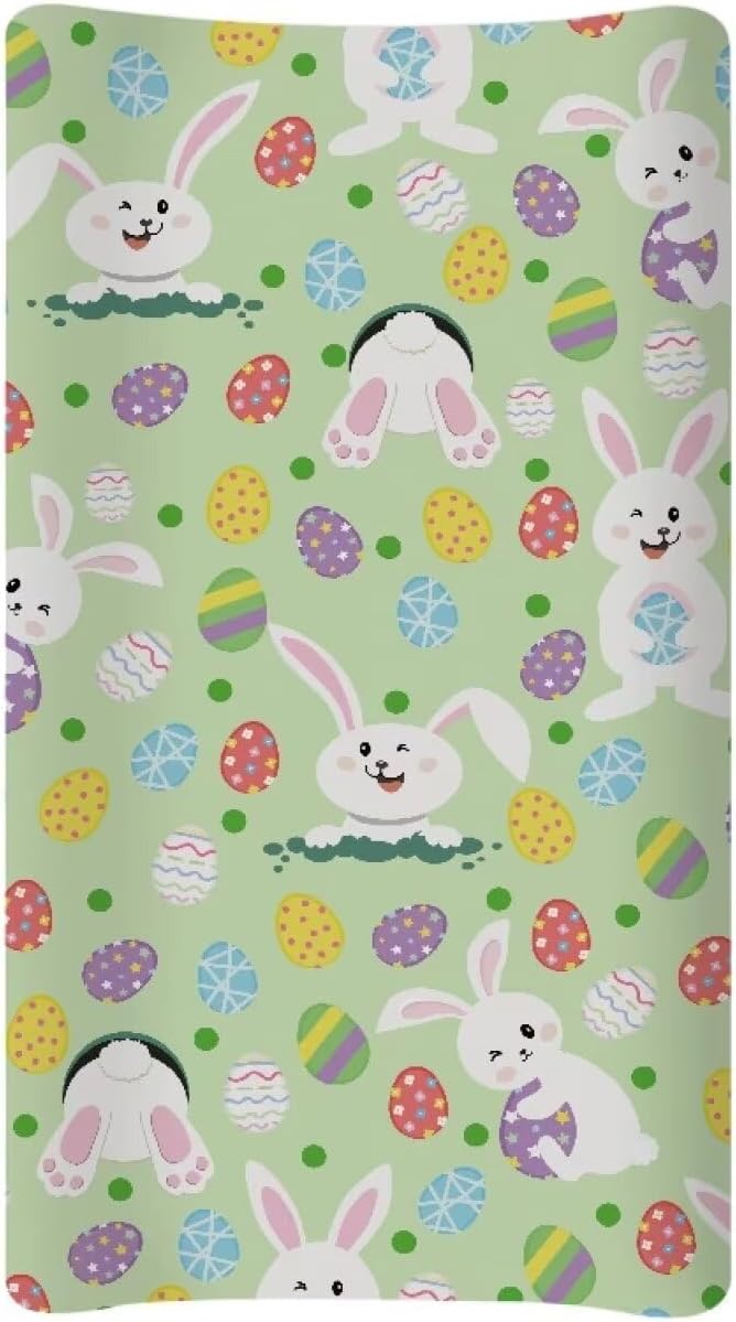 Rabbit Egg Easter Changing Pad Cover Waterproof Breathable Universal Tray Table Mat for Boys Girls Stretchy Soft Changing Table Cover Easy to Clean