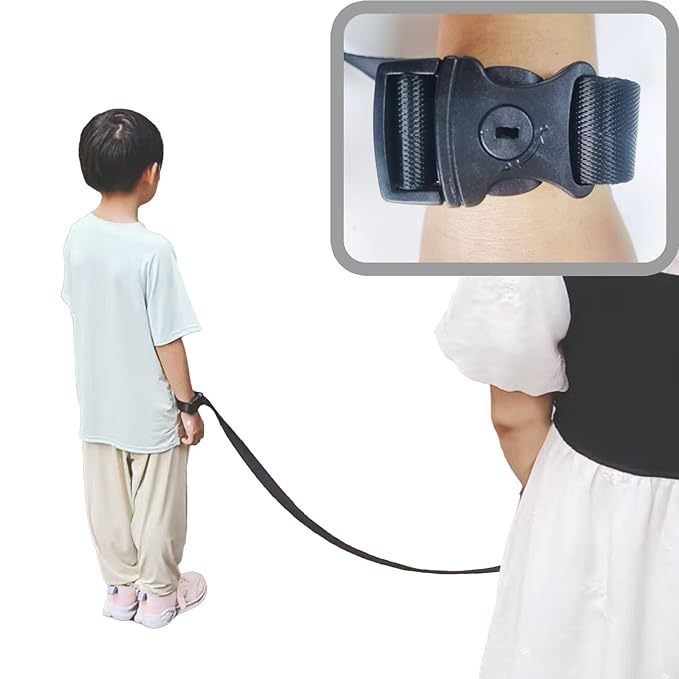 Escape Proof Wrist Leash Walking Harness with Adjustable Tether Lockable Coiled Link Cuff Autism Special Needs ADHD Children,Adjustable Anti Lost and Lock Buckle Autism Special Child Secure (1, Black)