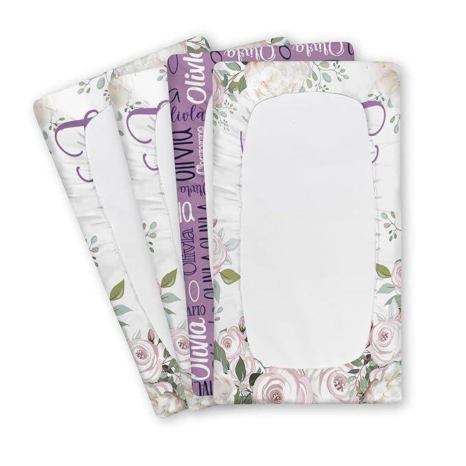 Custom Changing Pad Cover Set - Jersey Knit Comfy CozyUltra Soft Unisex Diaper Changing Table Covers with Personalized Name for Baby Boys Girls - Waterproof Ultra Soft 4 Pcs Set Style12