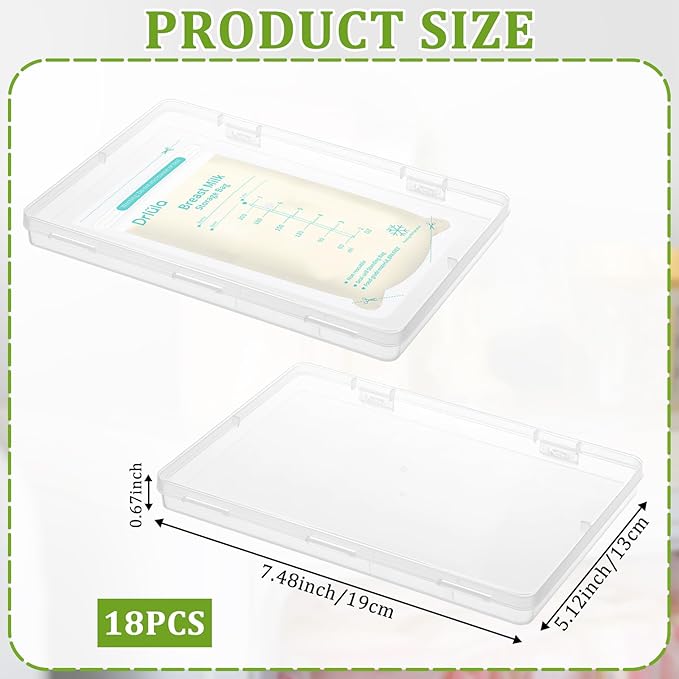 18 Pcs Clear Flat Breast Milk Freezer Storage Organizer Space Saving Breastmilk Storage Breastmilk Freezer Tray Breastfeeding Bag Organization, 7.48 x 5.11 x 0.67 in