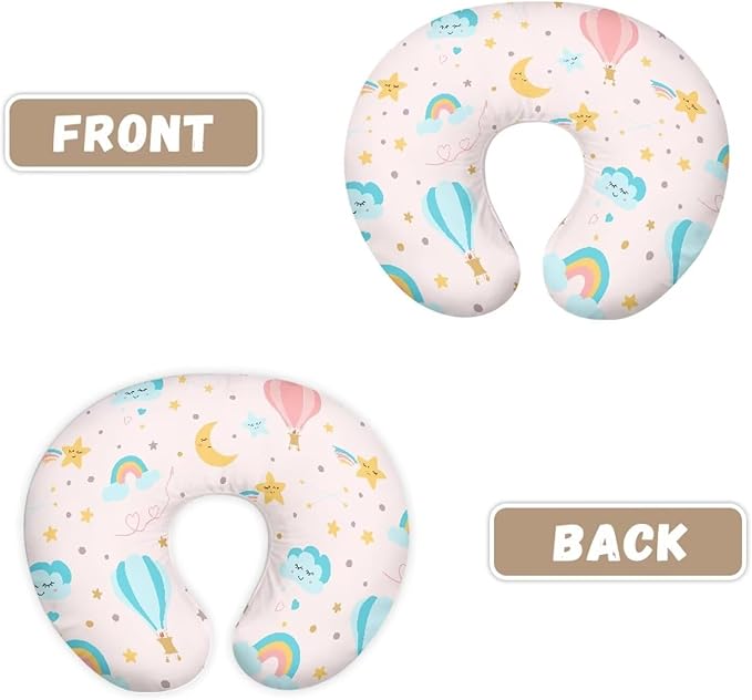 Hot Air Balloon Patterned Nursing Pillow Cover for Newborn Mothers, Specifically Designed for Original Breastfeeding Support Pillow Pink，Cartoon Clound Stars Moon(Cover Only)