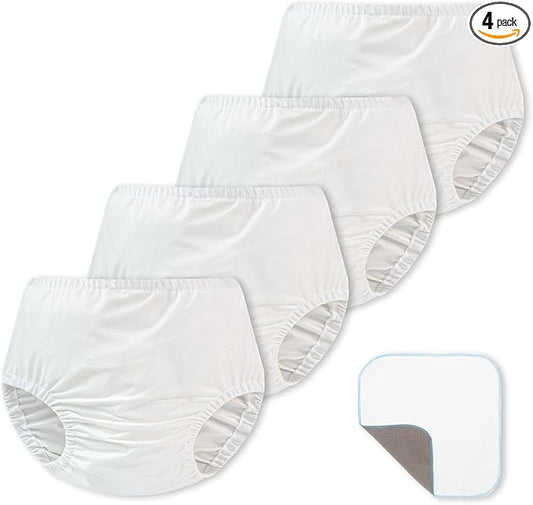 EZ Moms 4 Packs Soft Plastic Underwear for Toddlers Reusable Diaper Cover for Baby Girls Portable Rubber Pants for Toddlers with Baby Washable Wipes Boys and Girls 1T Plastic Pants for Toddlers