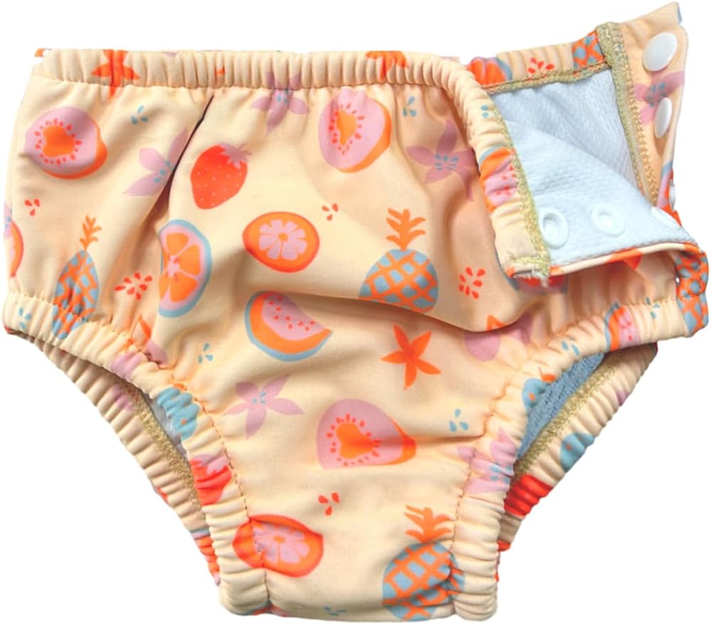 weVSwe Baby Reusable Swim Diaper Girls UPF 50+ Washable Newborn Absorbent Swimming Diapers Orange Fruits 12-18 Months