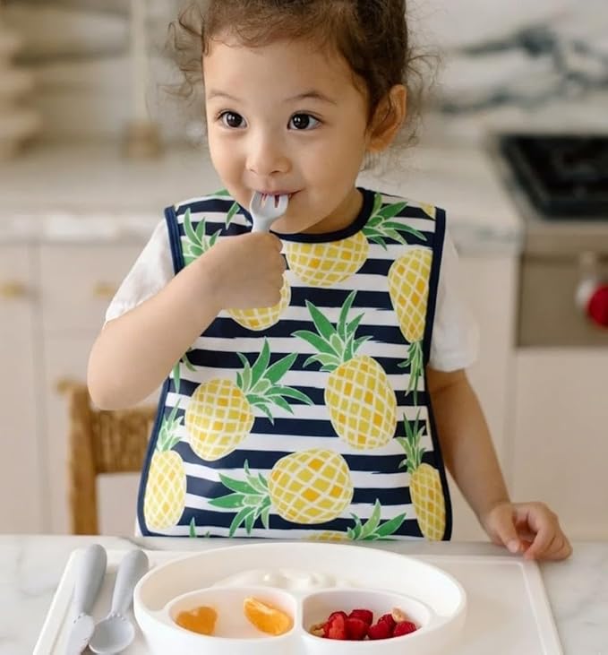 BapronBaby Pineapple Stripes Bapron - No Neck Tie Safer Bib for Baby & Toddler - Soft Waterproof Stain Resistant - Machine Washable - Sz Preschool 3-5yrs