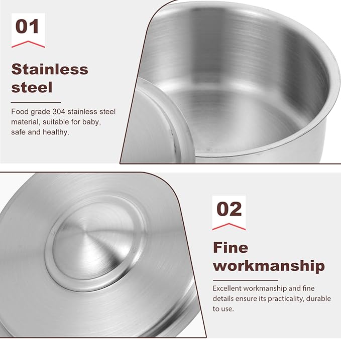 Cabilock Stainless Steel Baby Food Bowl with Lid 4.72 Inch Portable Steamed Egg Soup Container Supplementary Feeding Bowl for Home Cooking Picnic Camping
