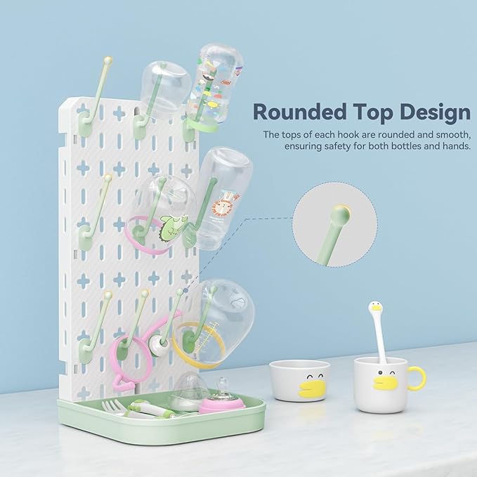 Baby Bottle Drying Rack Baby Bottle Holder Space Saving Bottle Dryer Rack Station Countertop Storage Organizer 12 Travel Bottle Drying Rack Vertical Breast Pump Part Plastic Bag Cup Dryer Tower Green