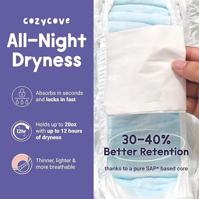 Cozycove Newborn (6-11 lbs) Diapers, 160 Count, Totally Chlorine Free, Skin-Friendly Material | Snooze On Slim Overnight Tape Disposable Diapers | 4 Bags of 40