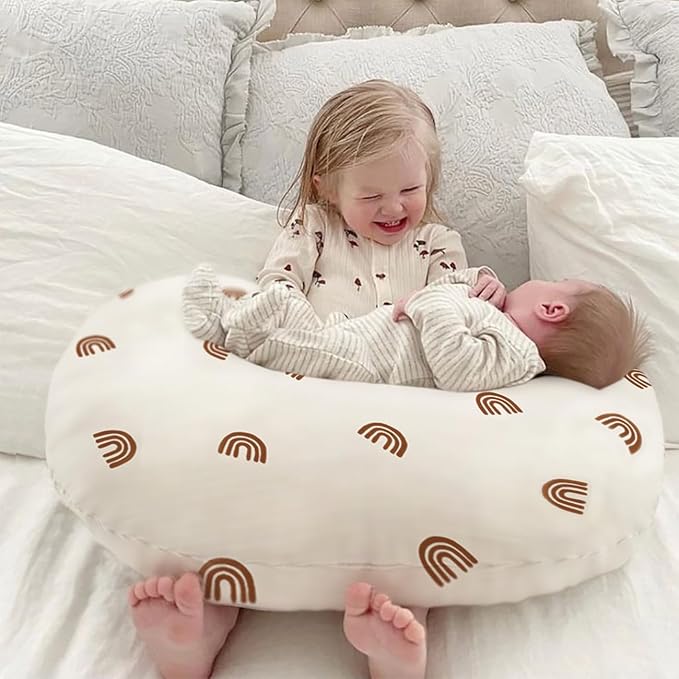 Nursing Pillow Cover 2 Pack，Neutral Breastfeeding Pillow Cover Fits 22.5in*18in Nursing Pillow for Baby Boy Girl, (Boho Rainbow Style
