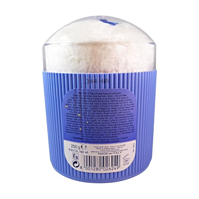 Paglieri: "Felce Azzurra" Talcum Powder, Classic Scent Free Powder-Puff 8.8 Ounce (250g) Package (Pack of 3) [ Italian Import ]